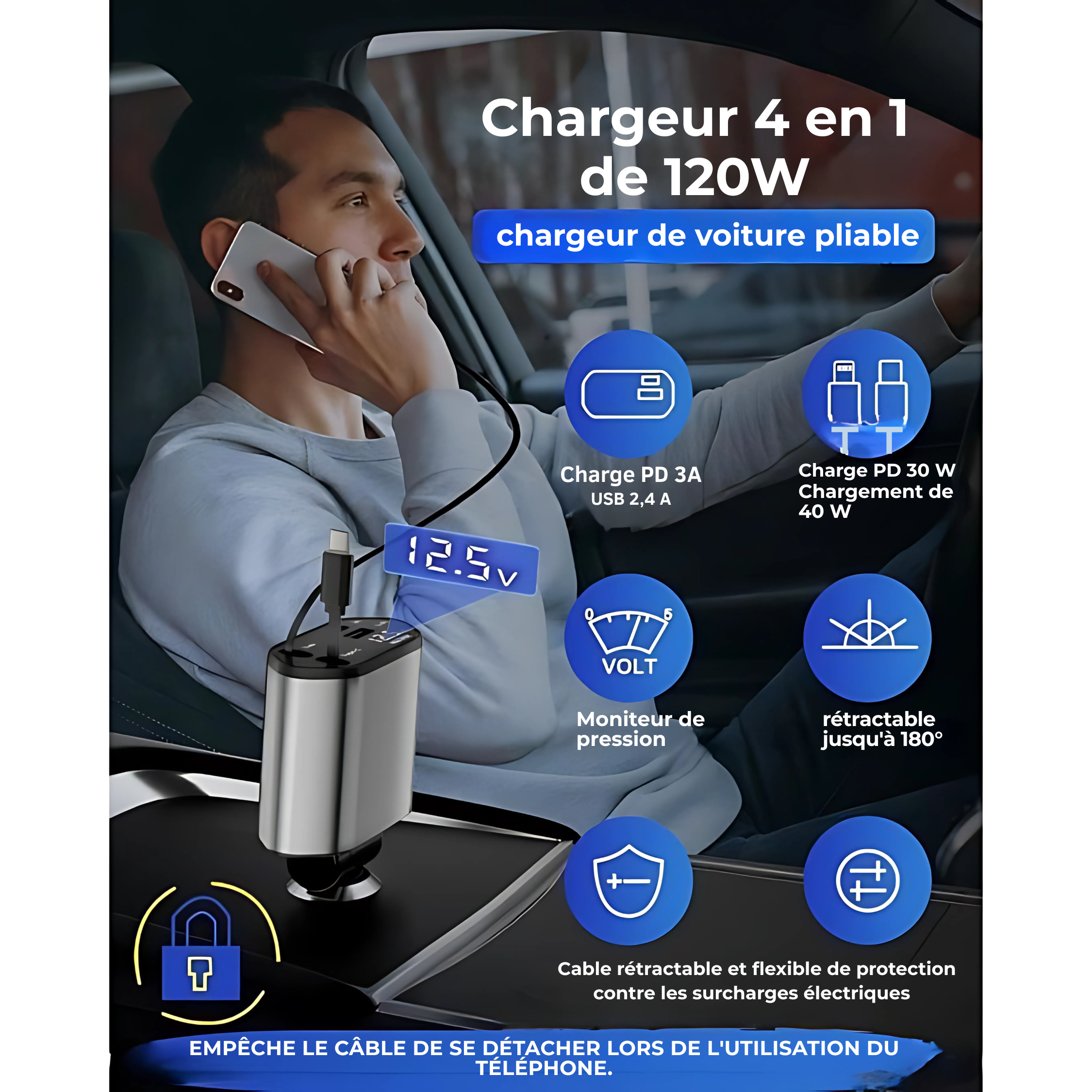 CHAGEUR POUR VOITURE 4 EN 1 ULTRA RAPIDE